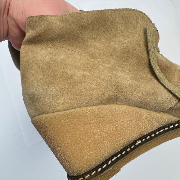 J. Crew Tan Suede Leather Made in Italy Lace Up Wedge Heel Booties Sz 7 Preppy - Picture 9 of 11